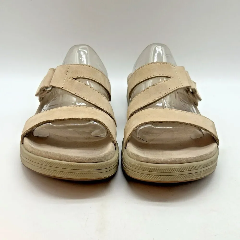 BASS Pier Nubuck Leather Sandals Women's 7M Bone Hook & Loop Comfort Slides